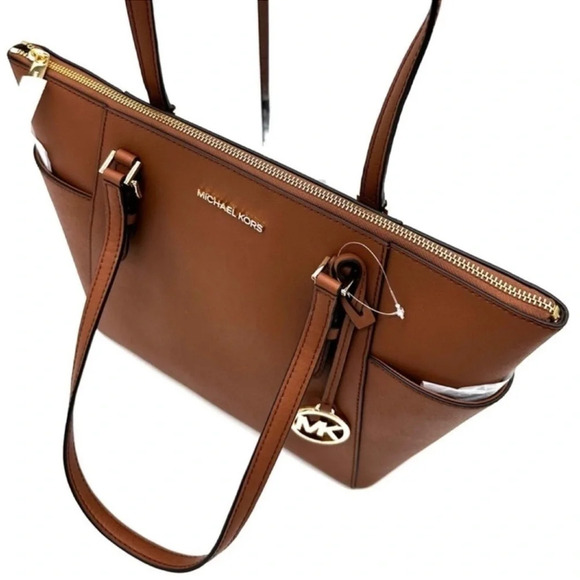 Michael Kors Large Charlotte Tote Bag & Large Trifold Wallet Luggage Brown Set - Picture 8 of 15